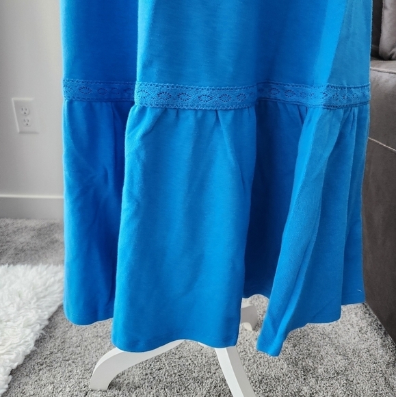 Appleseed's Boardwalk Knit Flounced Midi Skirt. Color: Seaport Blue. Size Petite - Picture 3 of 8